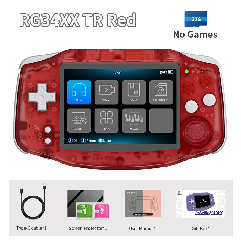 ANBERNIC RG34XX Retro Video Handheld Game Console 3.4" IPS Screen 32G Linux 64-bit System Support 5G WiFi Bluetooth HD TV Output