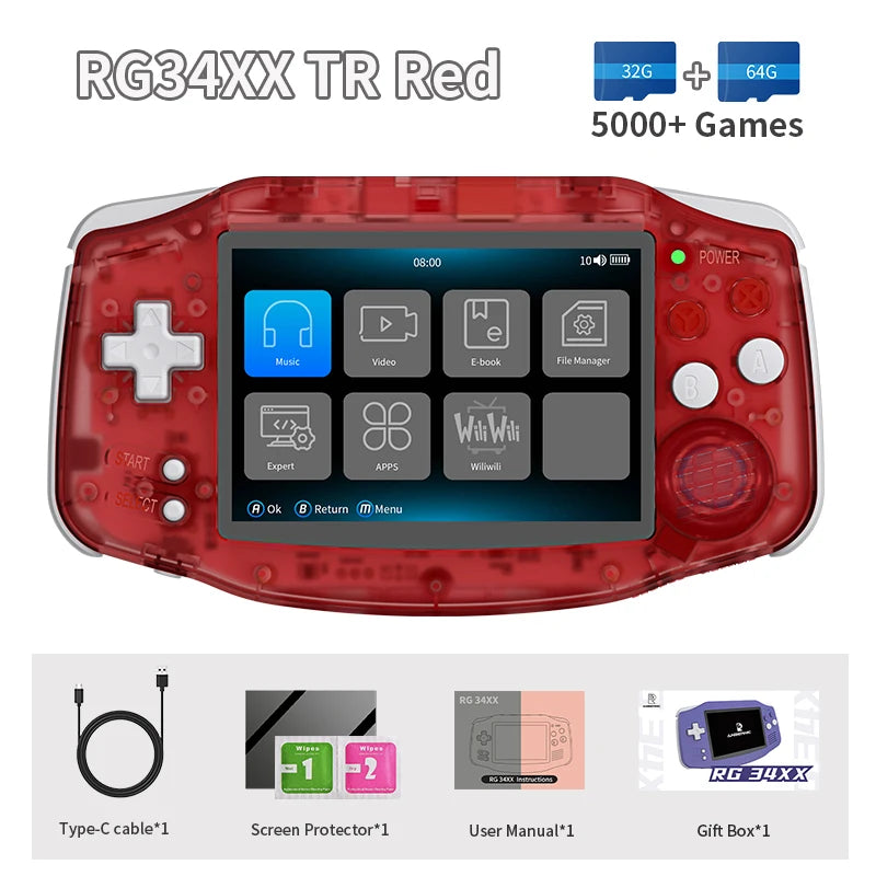 ANBERNIC RG34XX Retro Video Handheld Game Console 3.4" IPS Screen 32G Linux 64-bit System Support 5G WiFi Bluetooth HD TV Output