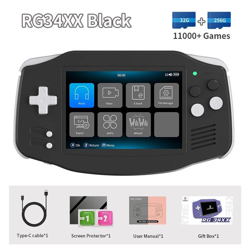 ANBERNIC RG34XX Retro Video Handheld Game Console 3.4" IPS Screen 32G Linux 64-bit System Support 5G WiFi Bluetooth HD TV Output