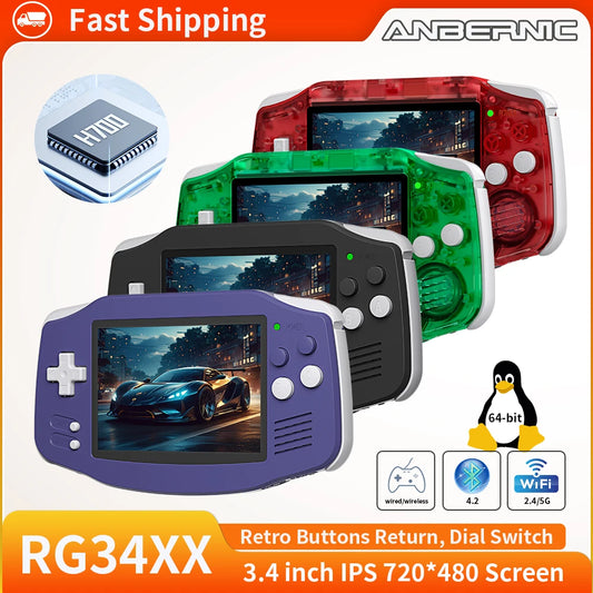 ANBERNIC RG34XX Retro Video Handheld Game Console 3.4" IPS Screen 32G Linux 64-bit System Support 5G WiFi Bluetooth HD TV Output