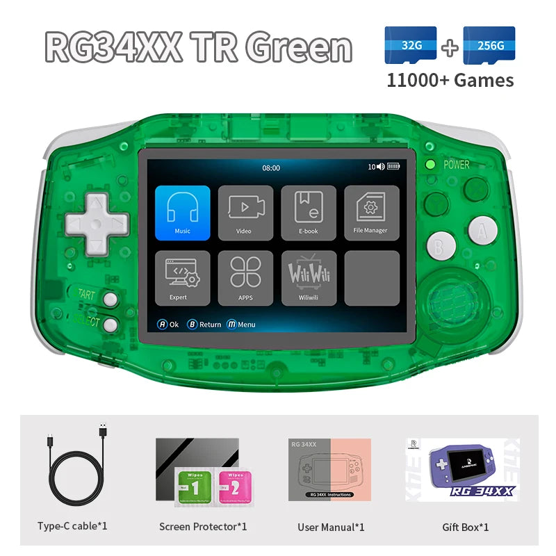 ANBERNIC RG34XX Retro Video Handheld Game Console 3.4" IPS Screen 32G Linux 64-bit System Support 5G WiFi Bluetooth HD TV Output