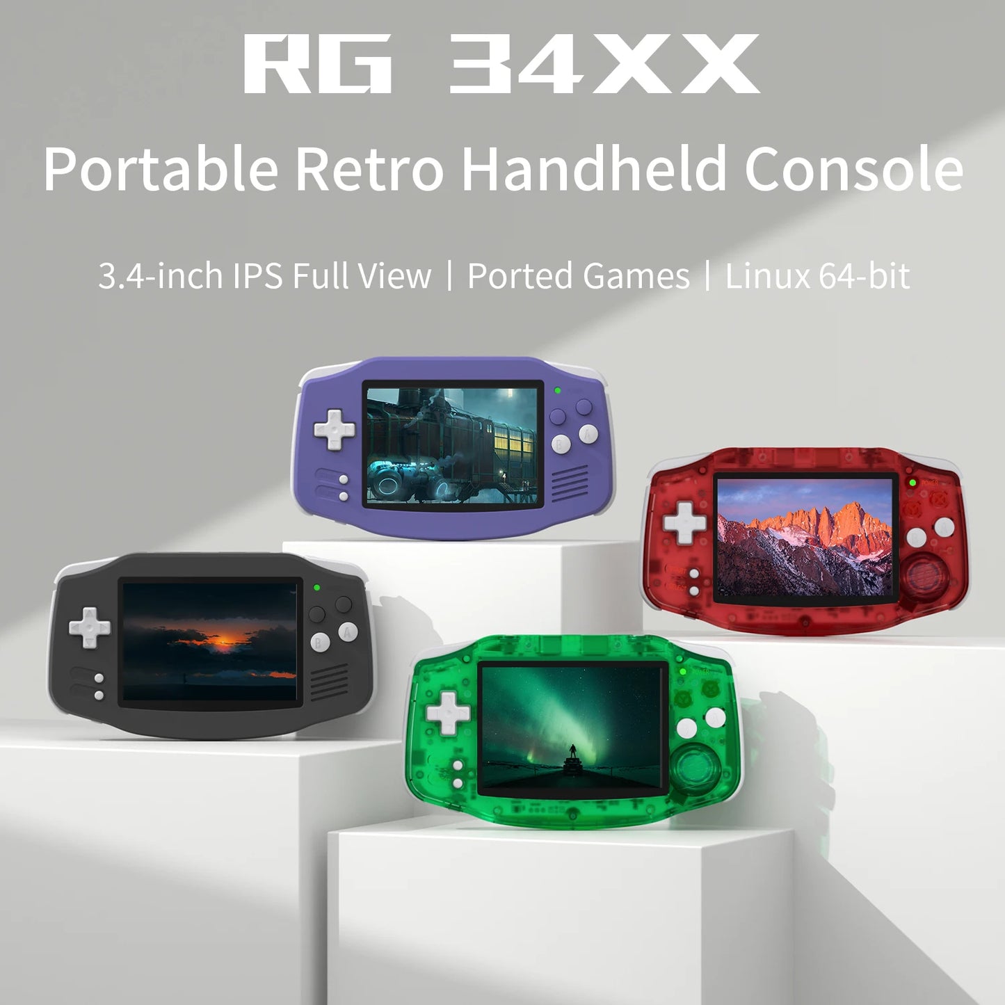 ANBERNIC RG34XX Retro Video Handheld Game Console 3.4" IPS Screen 32G Linux 64-bit System Support 5G WiFi Bluetooth HD TV Output